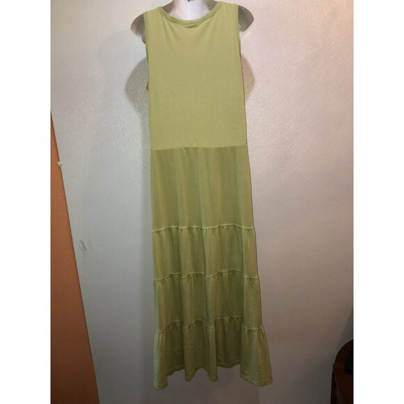 J Jill Sleeveless Green Cotton Maxi Sun Dress With Tiered Ruffle Size Medium - Picture 6 of 10